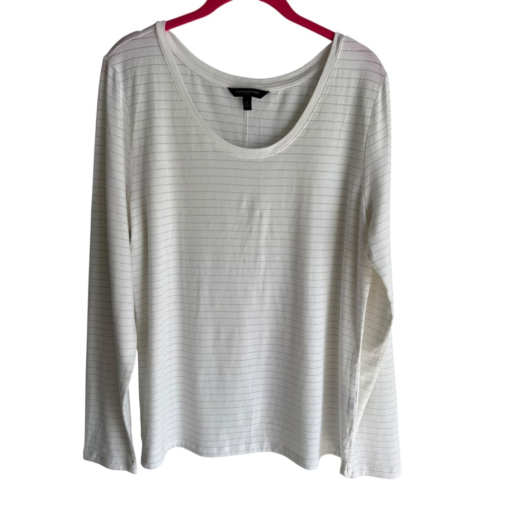 BANANA REPUBLIC Cream and Silver Striped Long Sleeve Ladies Top, XL